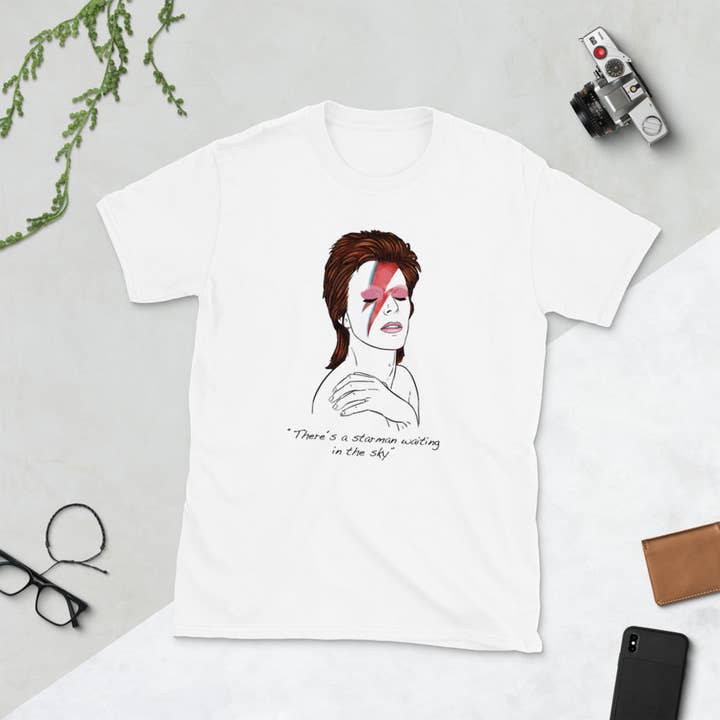 El loco del Pelo Rizo - Wholesale Screen Printed T-Shirt - Unisex - Unisex t-shirt, Bowie1