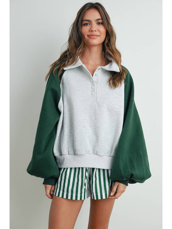 BUTTERMELON - Wholesale Sweatshirt - Women's - Color Block Classic Polo Sweatshirt - BMT7588