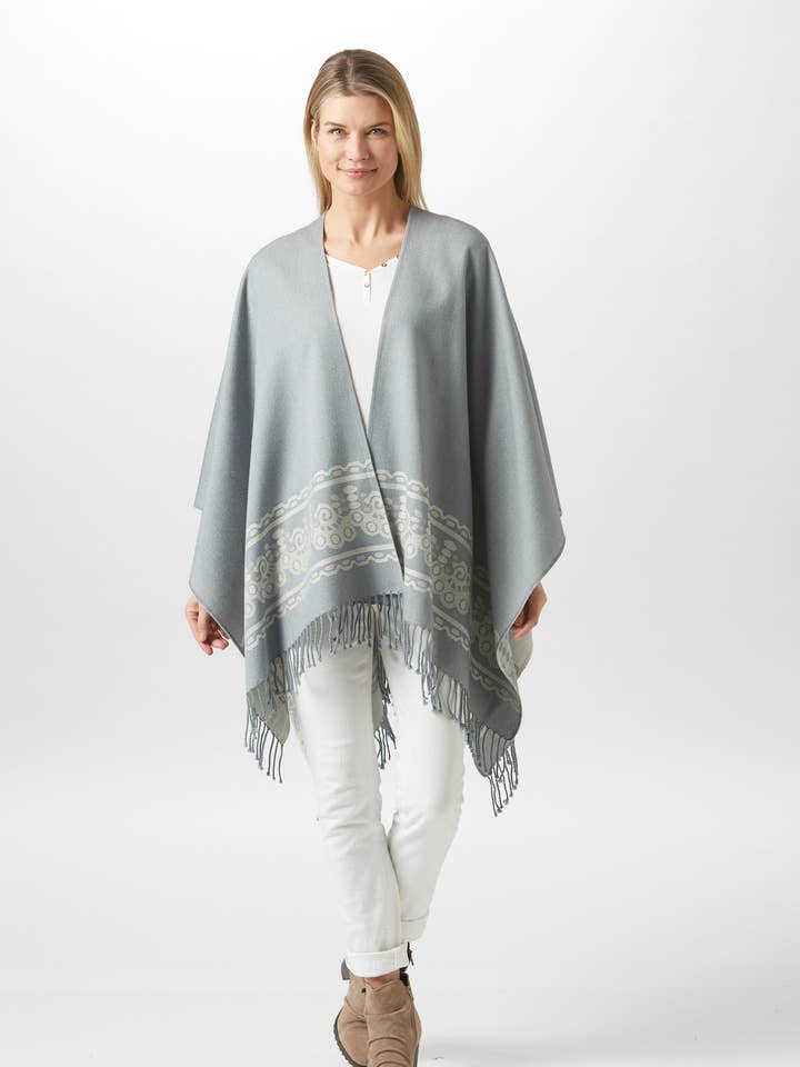 Southwestern Steel Grey Poncho Shawl, Mexican Wrap for wholesale by Ecuadane