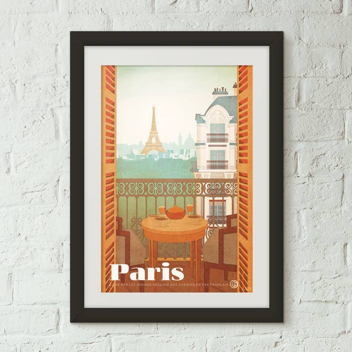 France, Paris - Affiche de voyage de style vintage pour la vente par Missy Ames Design and Illustration