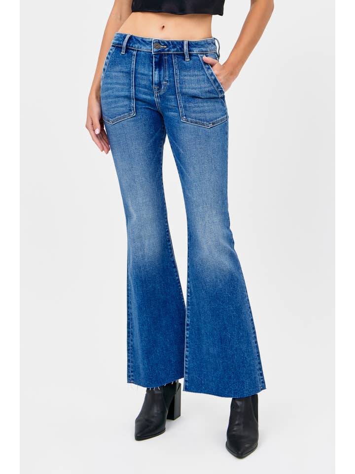 Hidden Jeans - Wholesale Jeans - Women's - Medium Dark Mid Rise Utility Pocket Flare