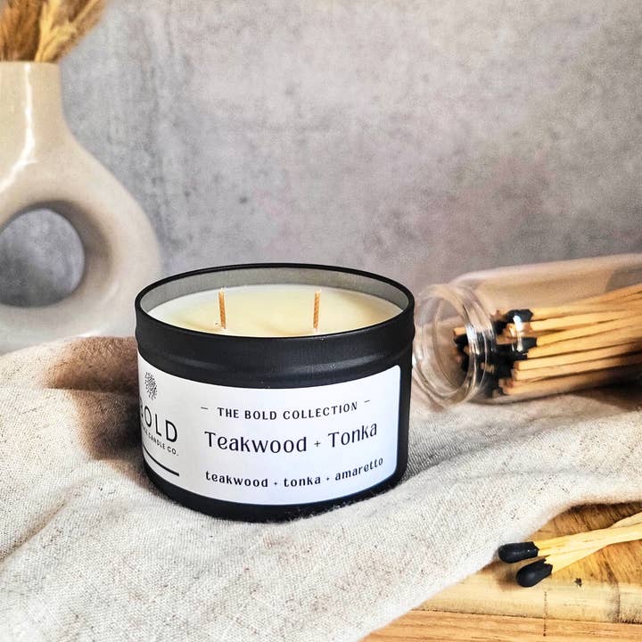 Teakwood + Tonka Bean - 6 oz. Black Matte Soy Candle Tin and other Purchase Wholesale matte black candle tins. Free Returns & Net 60 Terms on Faire trending on Faire.