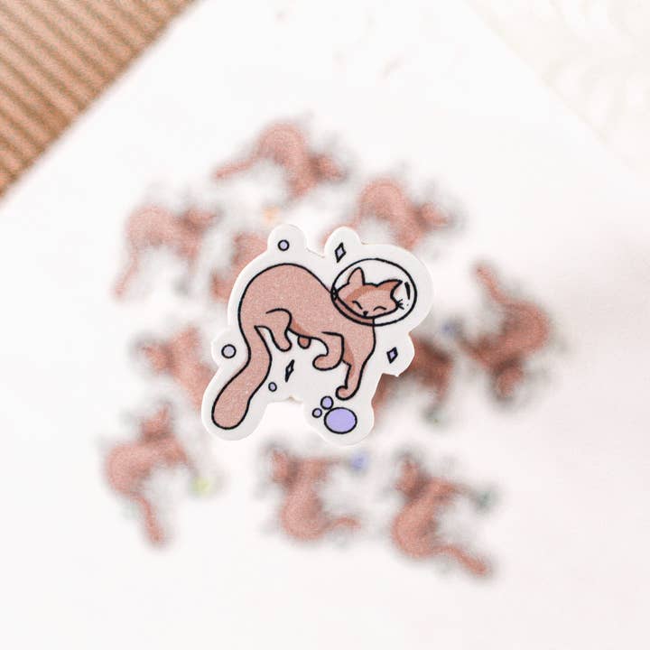Pink Space Cat, Holographic Confetti Sticker for wholesale by Ming & Di