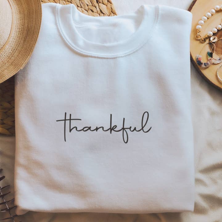 G & J Avenue - Wholesale Graphic Sweatshirt - Women's - Thankful Holiday Crewneck, Minimal Thanksgiving Sweatshirt8