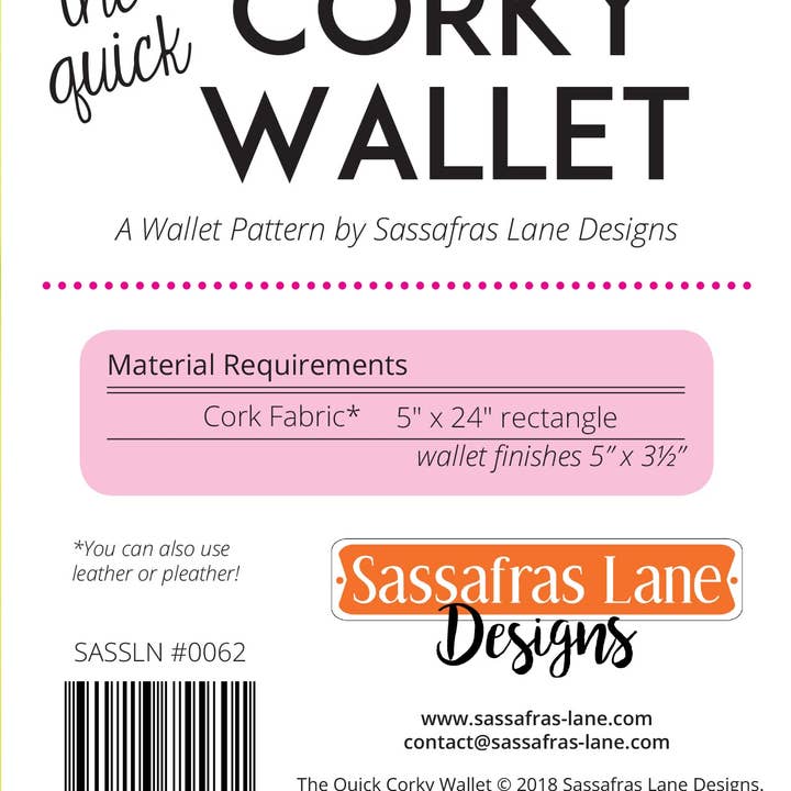 Sassafras Lane Designs - Wholesale Wallet - Women's - The Quick Corky Wallet Pattern1