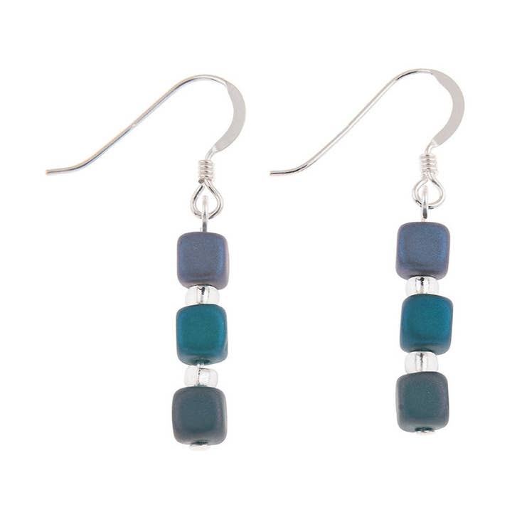 Rainbow Satin Cubes Earrings for wholesale by Carrie Elspeth Jewellery