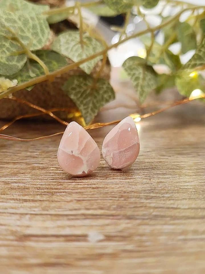 Rose Quartz Tear Drop Earrings for wholesale by Lissa & Co.