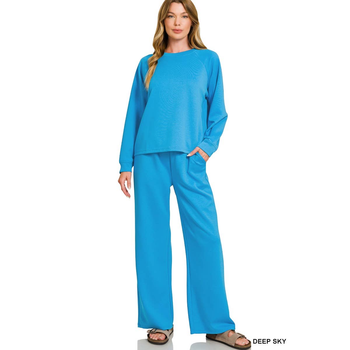 HiteJeans - Wholesale Lounge Set - Women's - Scuba crewneck pullover wide pants 2 pieces set0