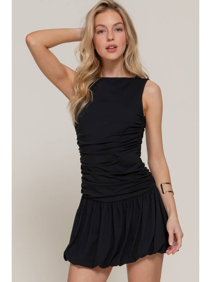 Active Basic | Active USA - Wholesale Dress - Women's - Sleeveless Boat Neck Voluminous Mini Dress5
