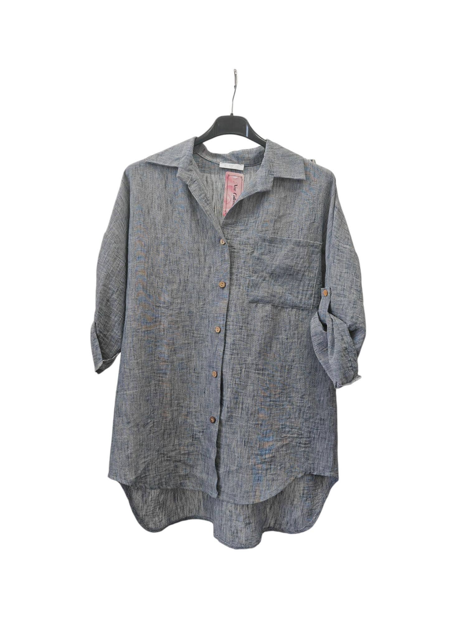 Superbia - Wholesale Button Down Shirt - Women's - Italian One Size Full Button Linen Shirt Blouse with Pocket28