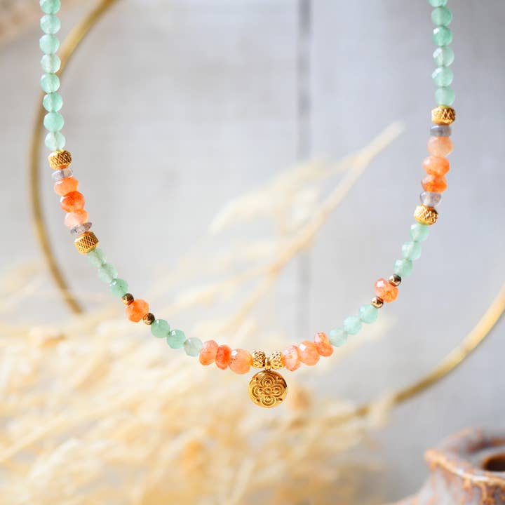 SAANJEEVANI Necklace - Aventurine, Sunstone, Clover for wholesale by GINANDGER
