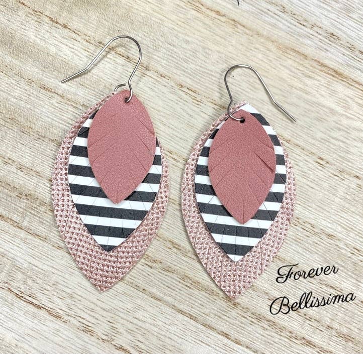 Forever Bellissima – wholesale Dangle earrings – Shadow Pink and Rose Gold Faux Leather Earrings | Earrings