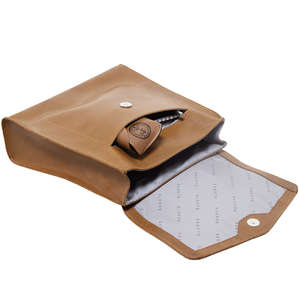 Assots London - Wholesale Backpack - Women's - 'MARGARET' Tan Natural Grain Polished Leather Flap Over Ba7