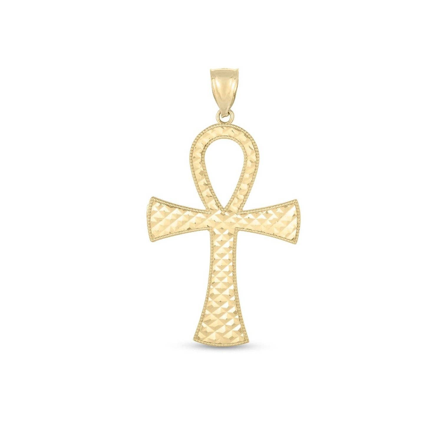 14k Yellow Gold High Polish Textured Ankh Pendant and other Wholesale ankh pendant for your store trending on Faire.