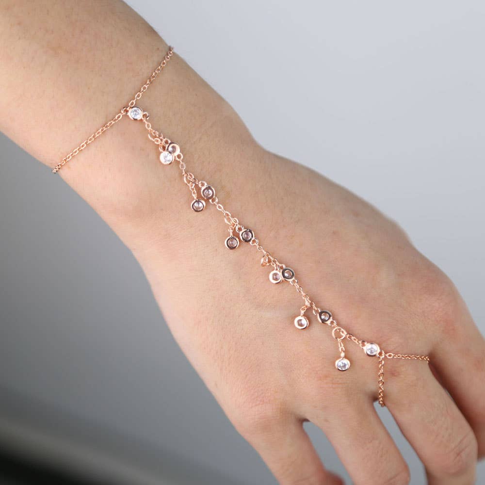 HoopLa - Vente Parures de bijoux - Chaîne de main en argent sterling avec bague et bracelet à cristaux2