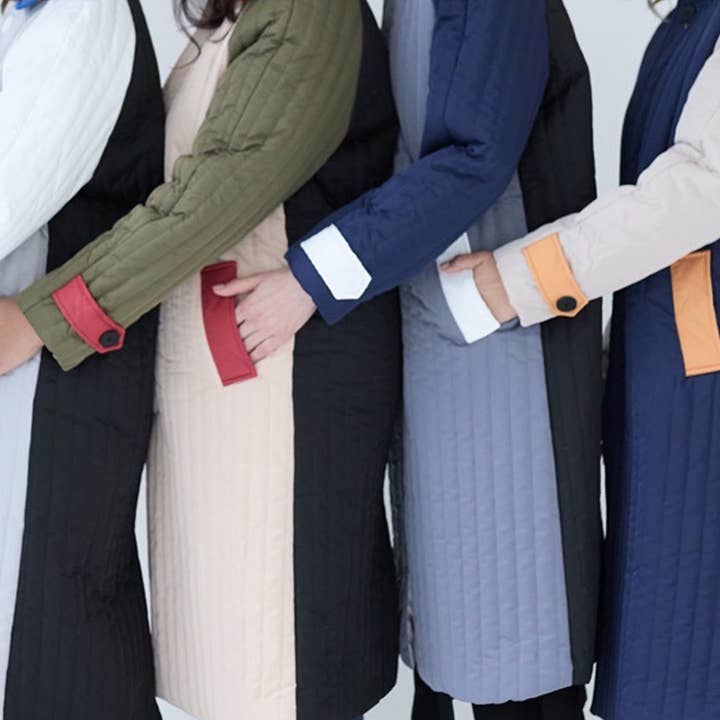 London Atelier Byproduct – wholesale Jacket – Women's – Beige Khaki Patchwork Color Block Quilt Long Jacket7