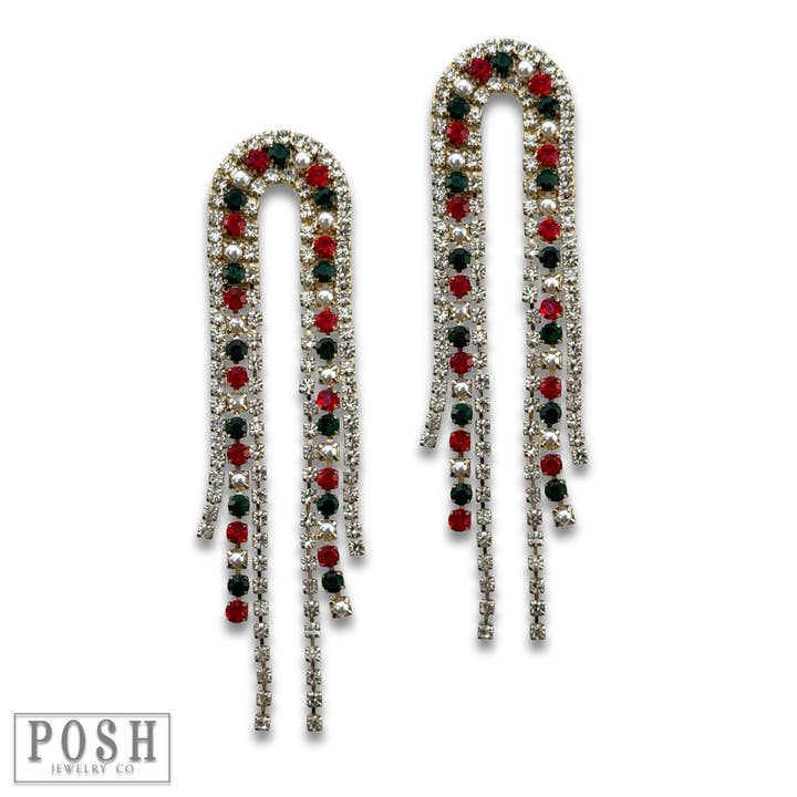 Pink Panache Brands - Wholesale Tassel Earrings - Arched rhinestone fringe earring - LC5