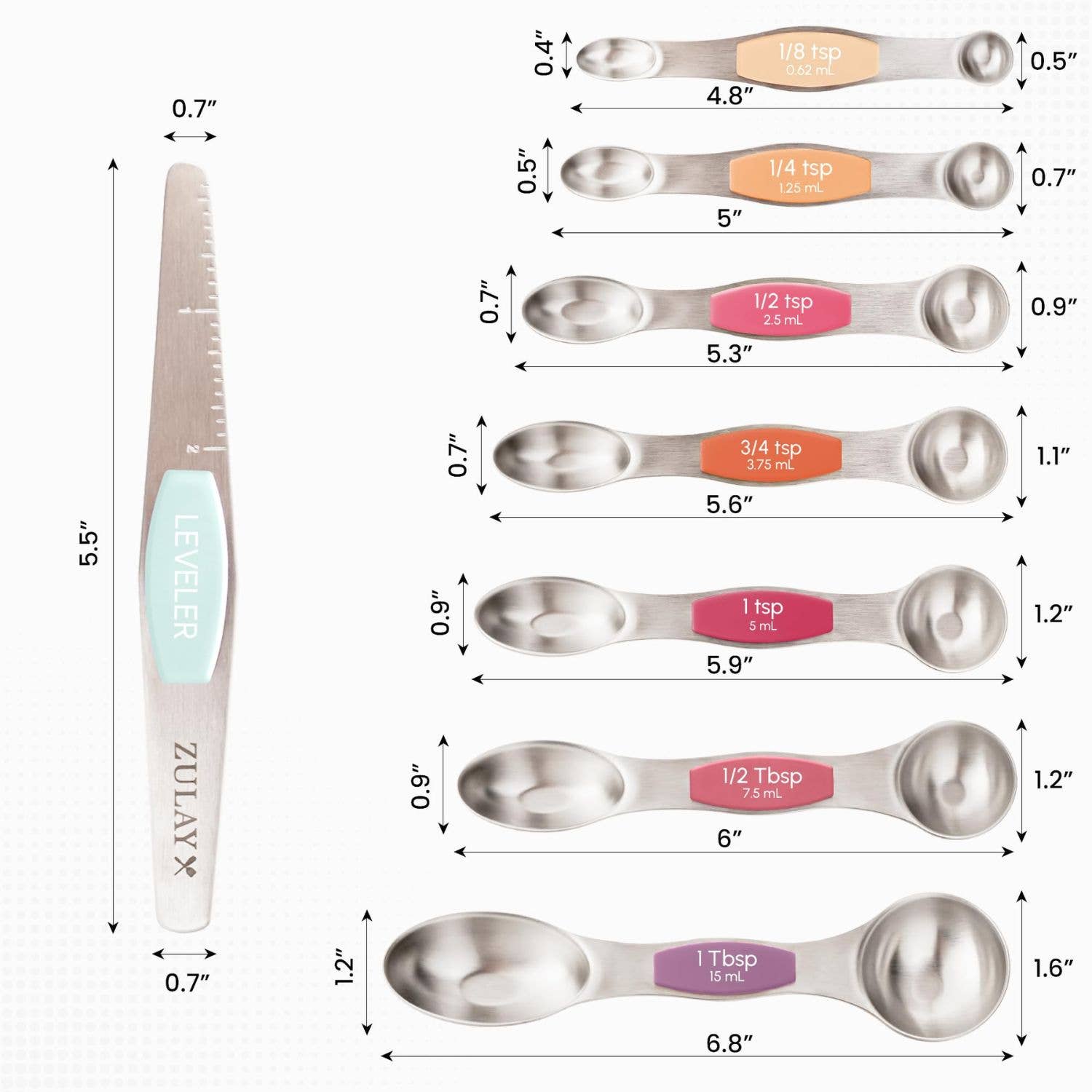 Zulay Kitchen – Colher de medição por atacado – Conjunto de 8 colheres magnéticas empilháveis em aço inox15