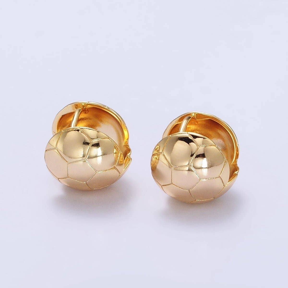 Aim Eternal - Wholesale Huggie Earrings - 24K Gold Filled Round Soccer Sports Ball Dainty Huggie Earrings in Gold & Silver | AB374 AB1542