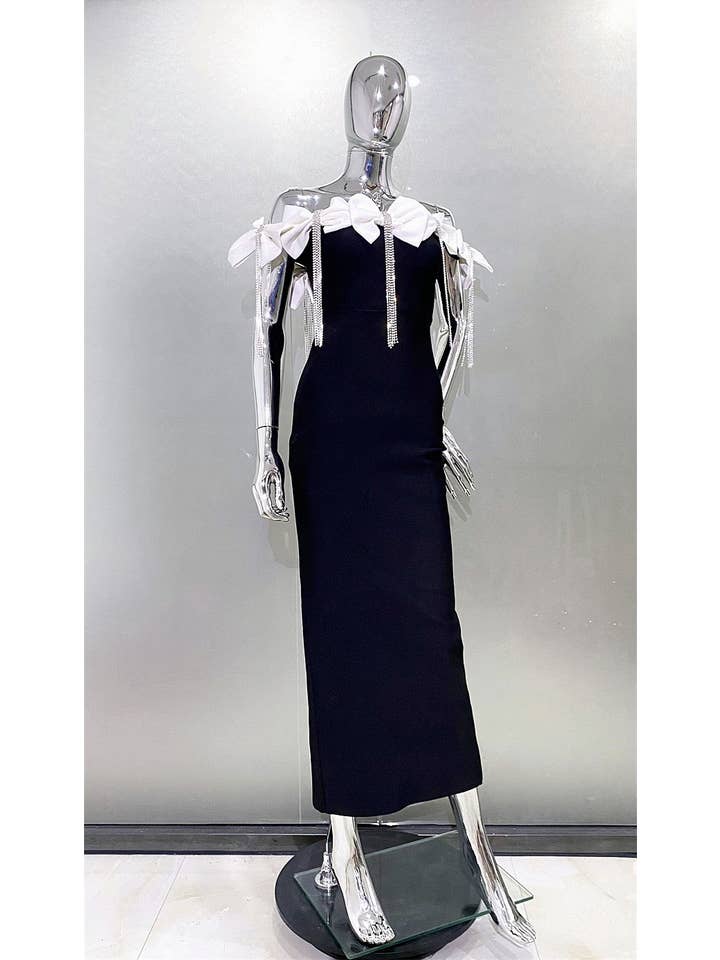 Black SY023 Glamorous White Bow Bandage Evening Dress for wholesale on Faire