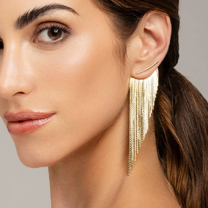 House12 - Wholesale Tassel earrings - Tassel Fringe Earrings Gold Long1