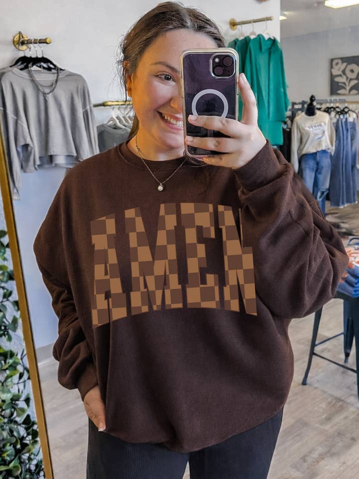 Amen Checkered Tee + Sweatshirt for wholesale by Shop Hal Wholesale
