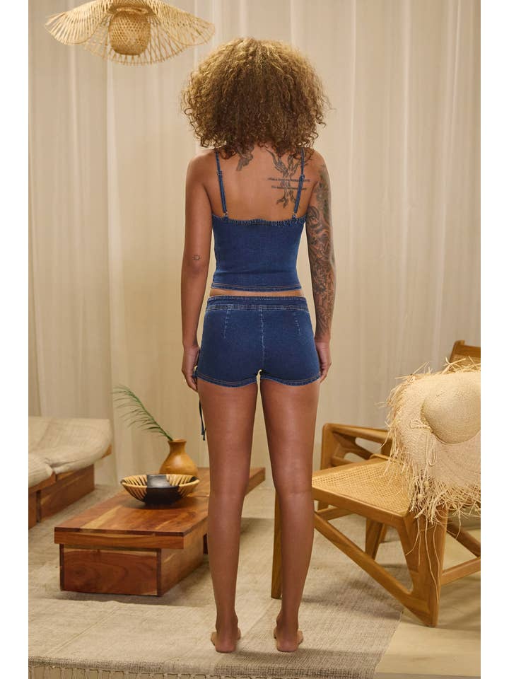 Stitching detail lace up tie denim micro shorts for wholesale on Faire6