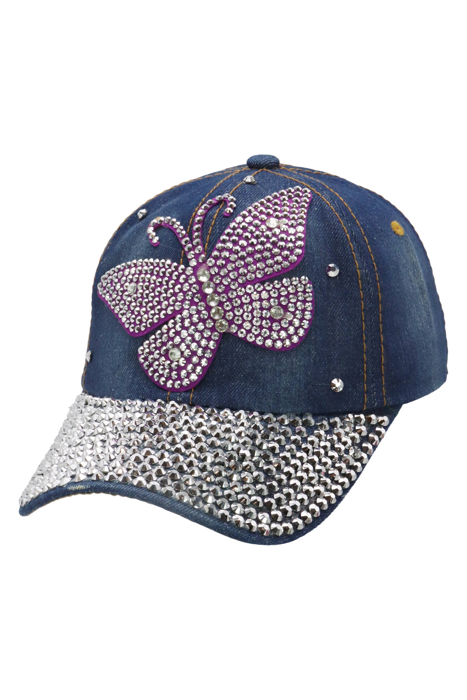 Cap Zone - Wholesale Baseball Cap - Women's - Butterfly Bling Rhinestone Denim Blue Baseball Cap6