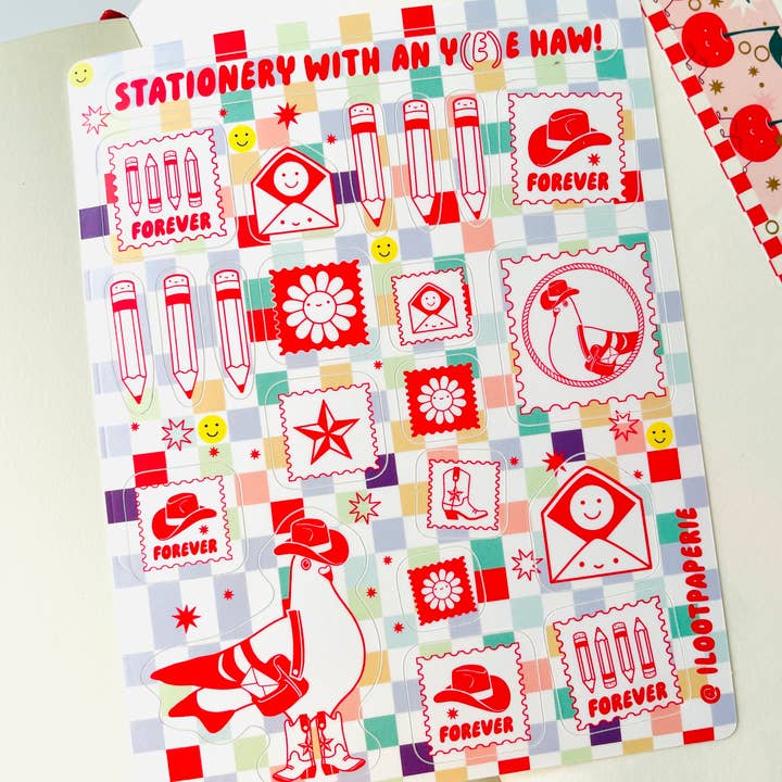 Par Pigeon Stationery w/ a Y(E)ehaw Vinyl Sticker Sheet for wholesale by ILOOTPAPERIE