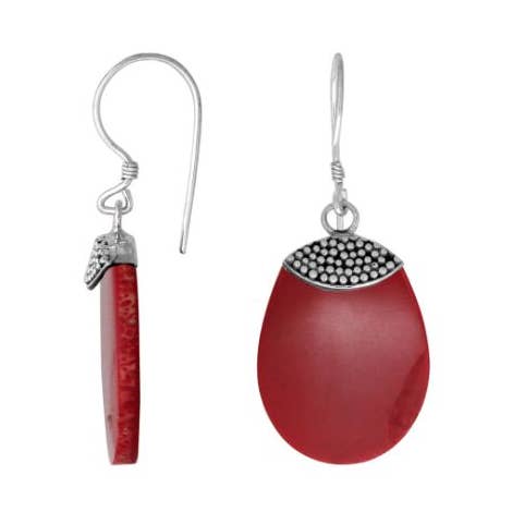 Boucles d'oreilles ovales en argent sterling avec corail rouge AE-1082-CR – Bijoux artisanaux de Bali en gros pour la vente par Bali Designs
