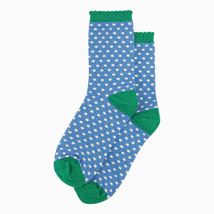 Sock Talk - Wholesale Sokken - Dames - Dames Glitter Sokken - Denim Blauw/Groen, Stippen