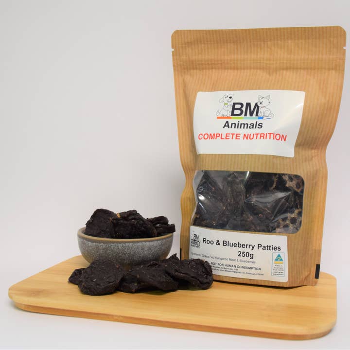 Kangaroo & Blueberry Patties for wholesale by BM Animals Complete Nutrition