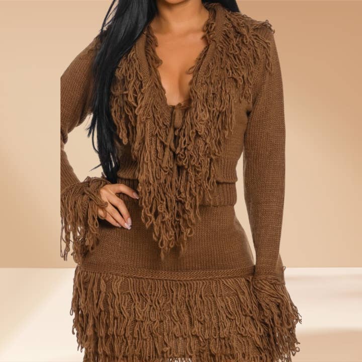 Celystrends - Wholesale Top & Skirt Set - Women's - Fringe Skirt Set Sweater Knit 29