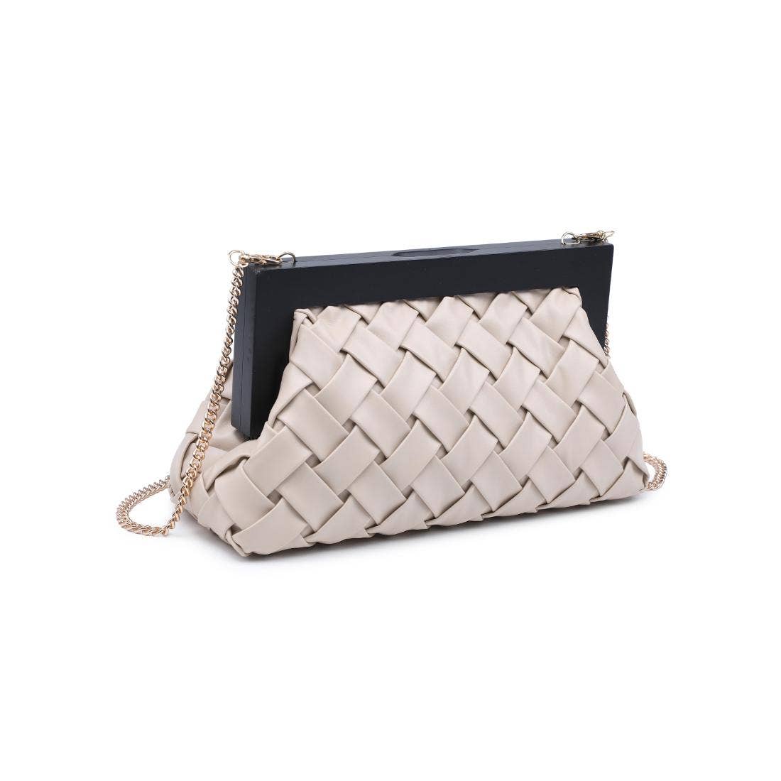 Ivory Jamie Woven Wooden Frame Clutch for wholesale on Faire5