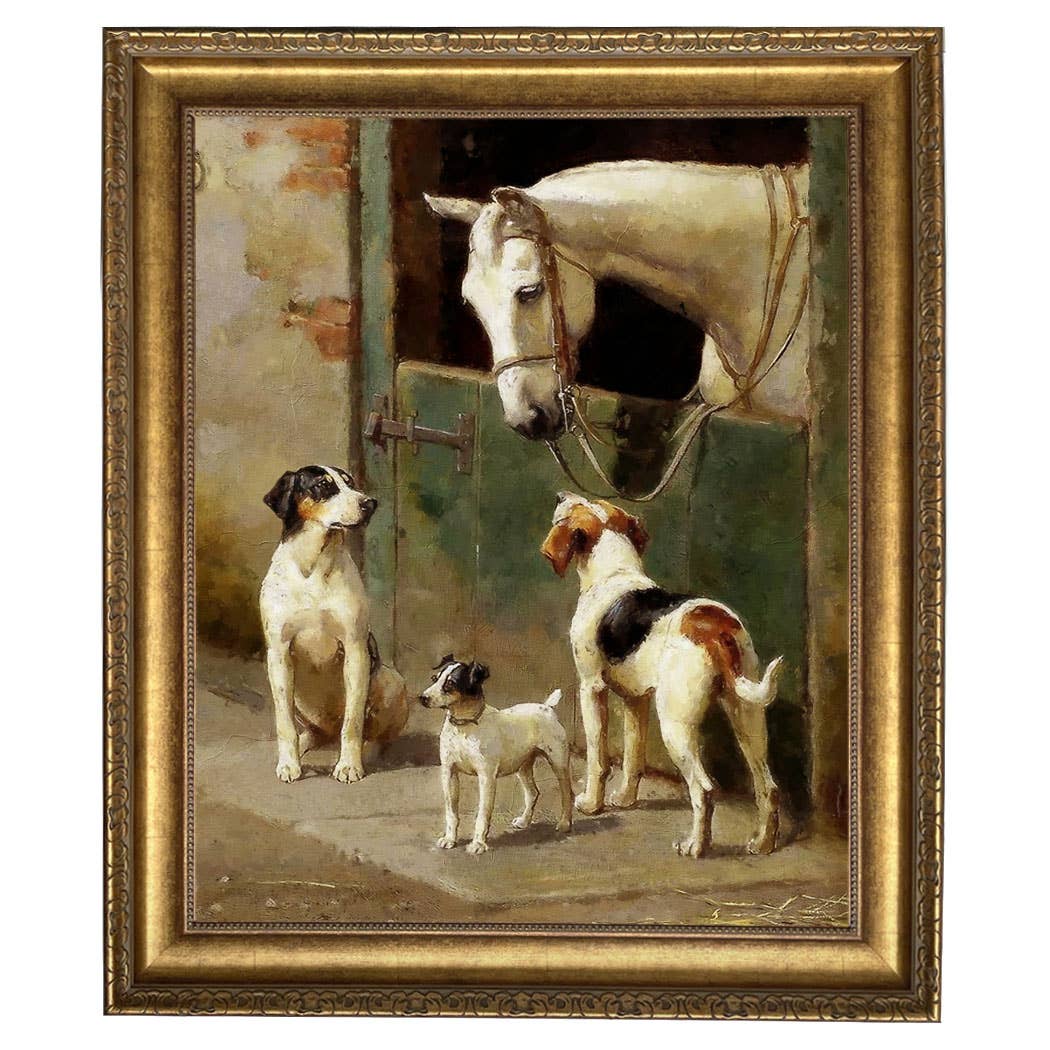 Madison Bay Co. - Historical Home Decor Reproductions - Wholesale Art Print - Dog and Horse at Stable Vintage Painting Print on Canvas34