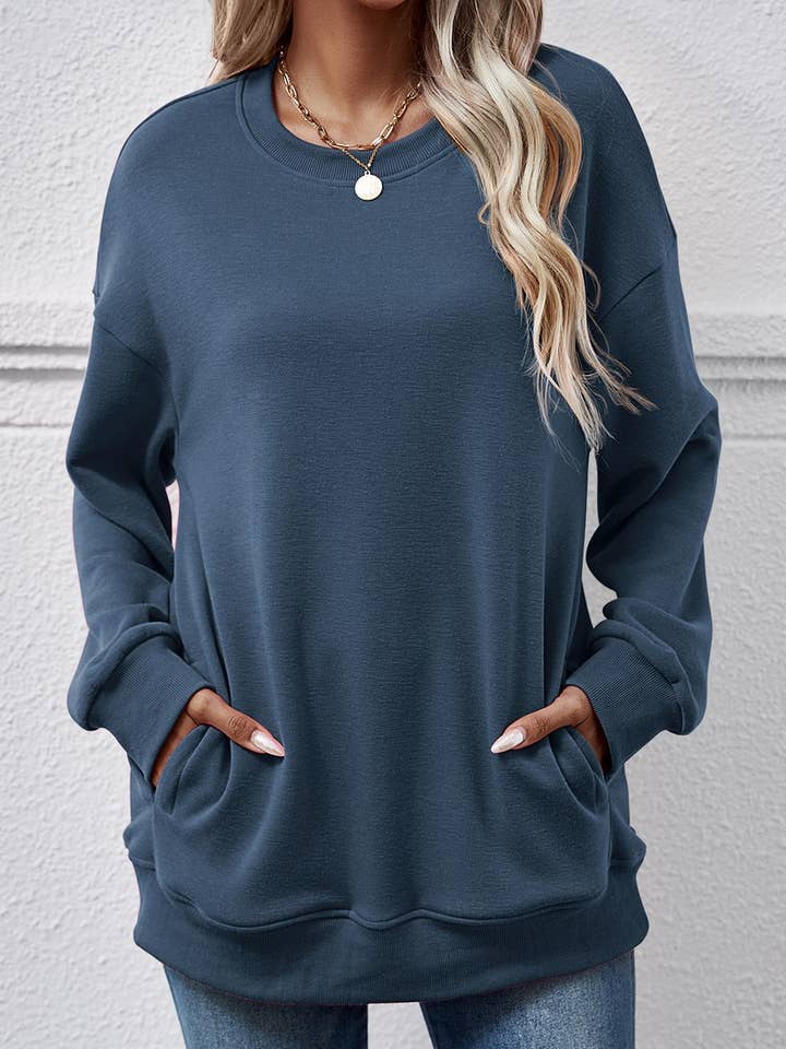 Lily Clothing - Wholesale Sweatshirt - Women's - LOOSE ROUND NECK PLUSH SWEATSHIRT_CWTSTL0649