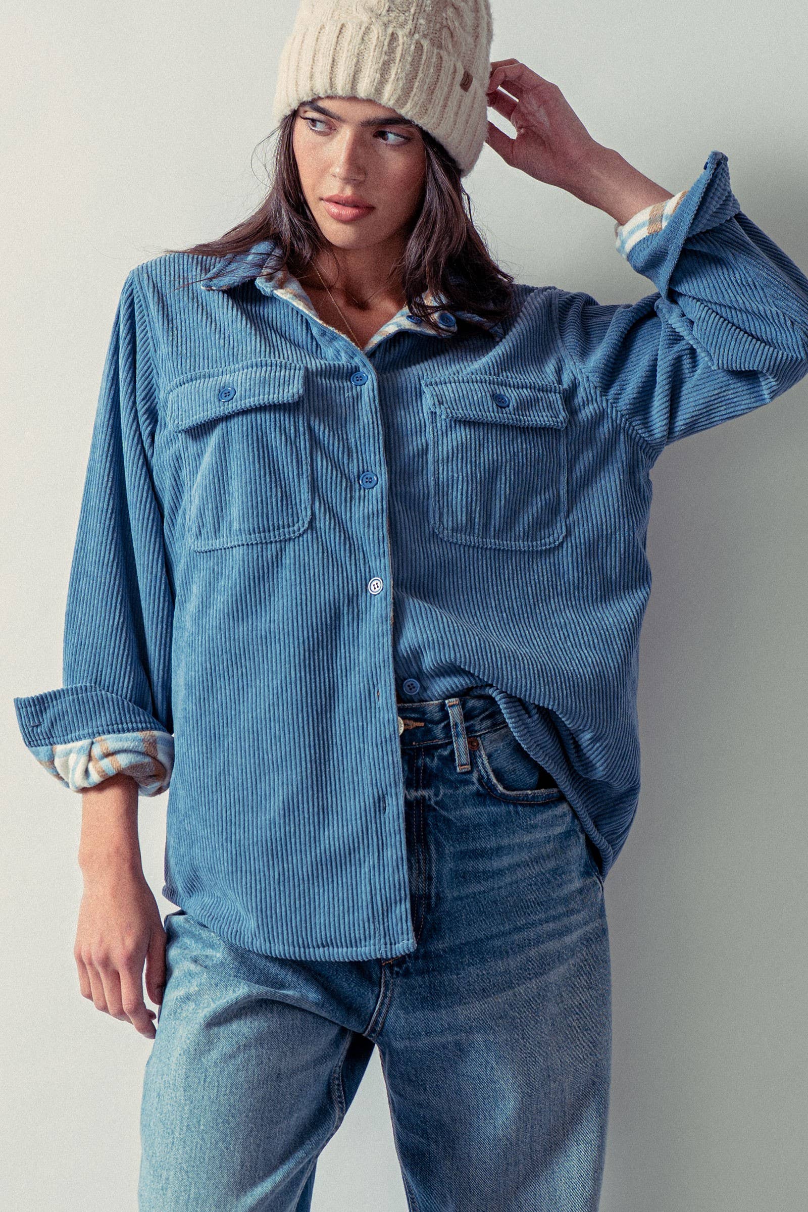 Urban Daizy - Wholesale Shirt Jacket/Shacket - Women's - Plaid Flannel-Lined Corduroy Shacket14