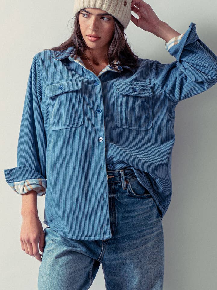 Urban Daizy - Wholesale Shirt Jacket/Shacket - Women's - Plaid Flannel-Lined Corduroy Shacket14