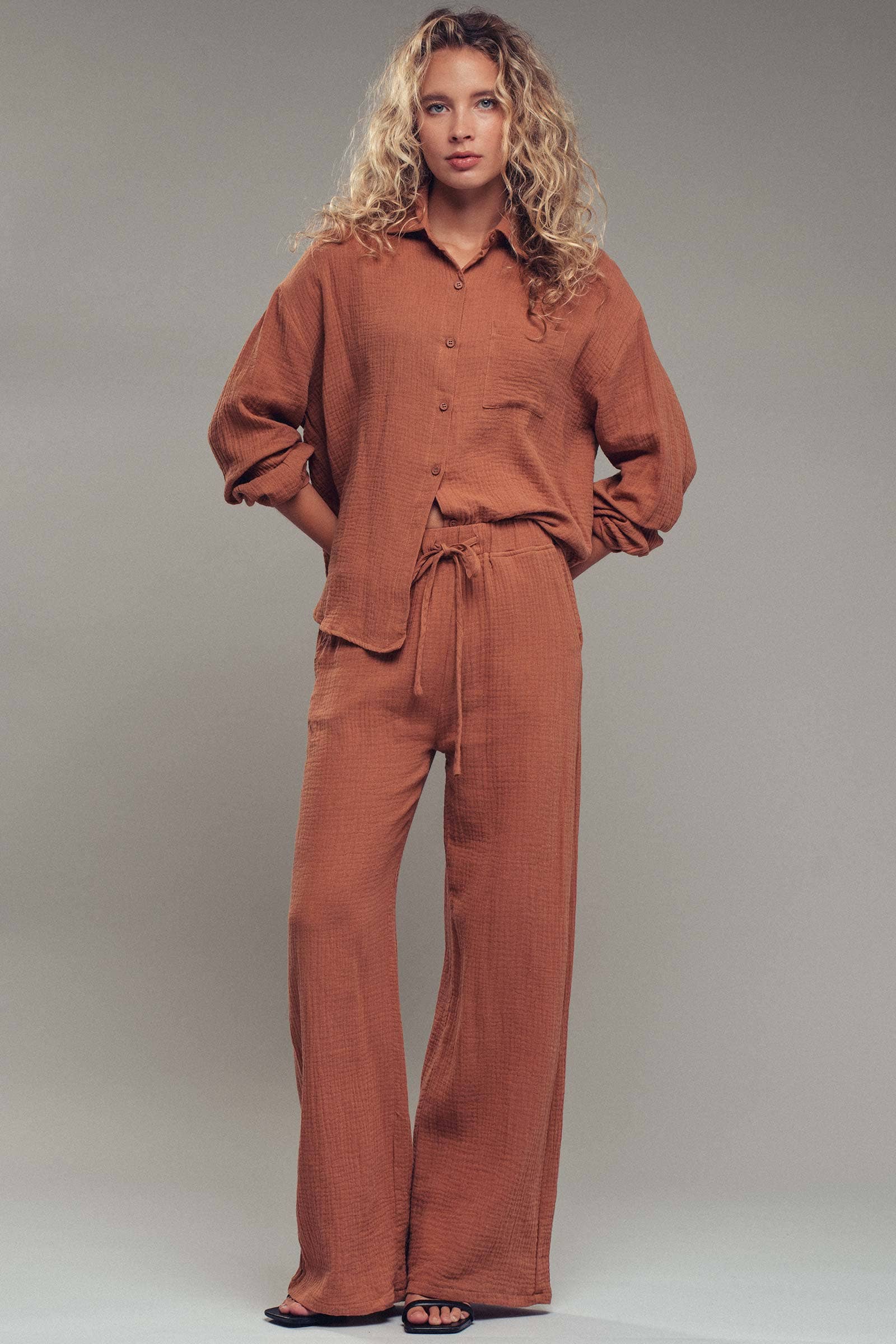 Urban Daizy - Wholesale Lounge Set - Women's - Textured Cotton Gauze Lounge Set0