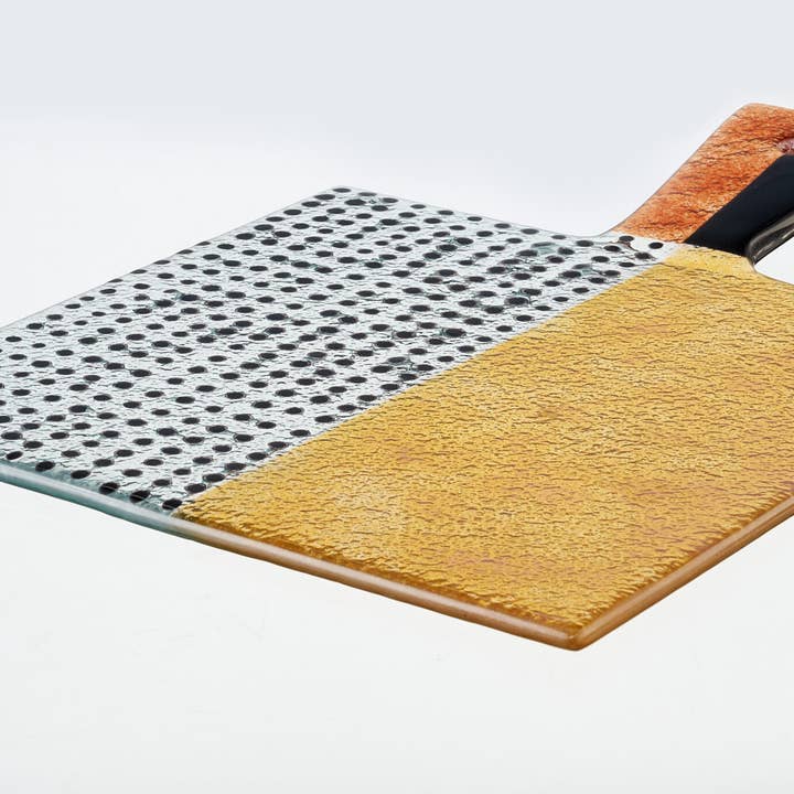 Piatto Artisano quadrato 38x27 Nero e Giallo con Punti per la vendita all'ingrosso da parte di Cavari Atelier