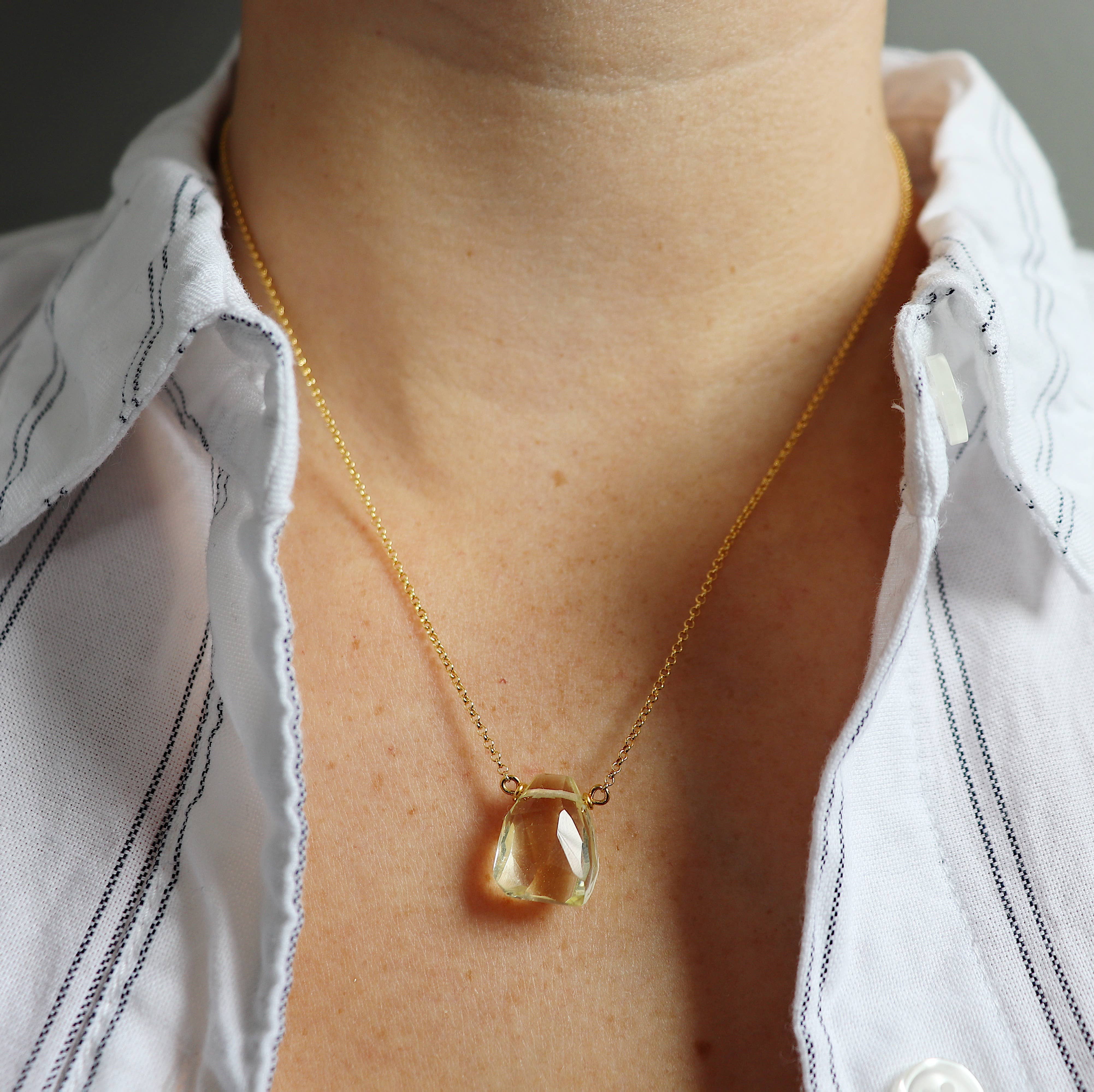 Third & Co. Studio - Wholesale Pendant/Charm Necklace - Hand-cut Faceted Lemon Topaz Teardrop Necklace2