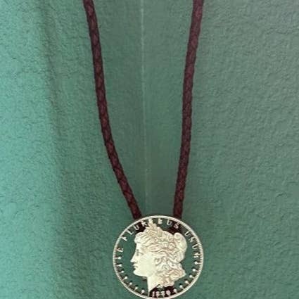 Mountainstruck Coin Rings and Jewelry - Wholesale Necktie - Men's - U.S. Morgan Dollar Hand Cut Silver Coin Bolo Tie (front)3