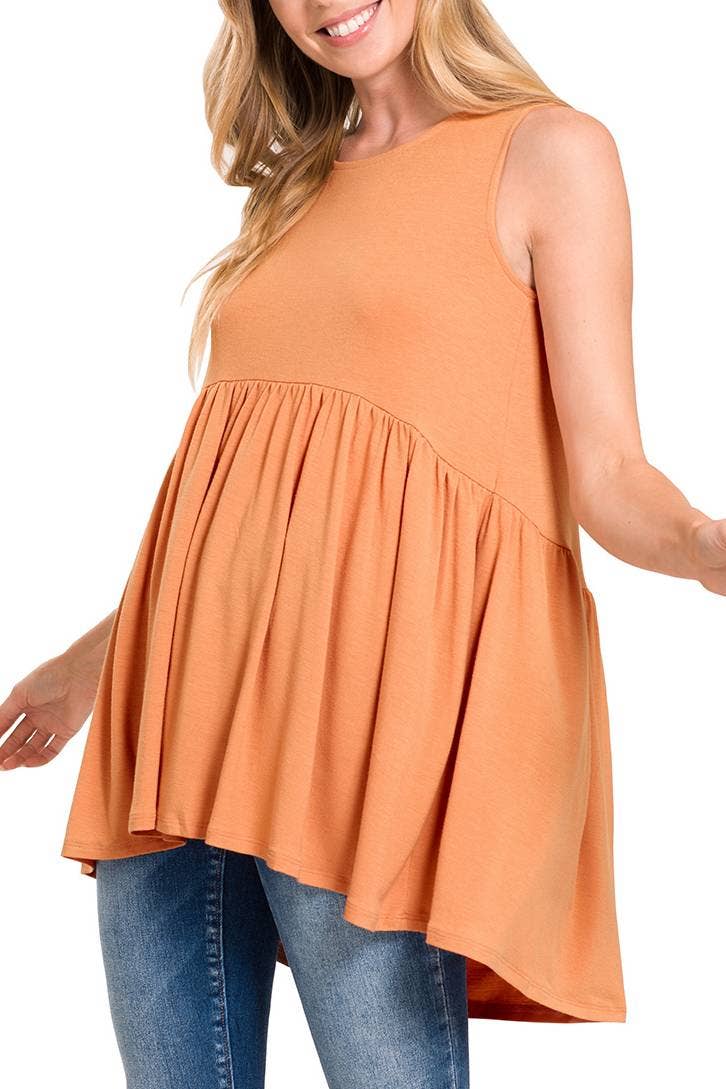 OLIVE MUSTARD Sleeveless Waist Shirring Top for wholesale on Faire0