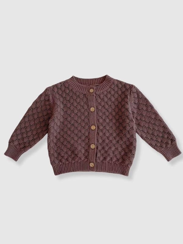 100% Cotton Knit Light Sweater Cardigan - Brown for wholesale by Bleu & Co