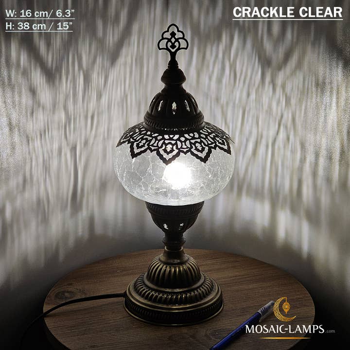 Clear Crackle Glass Regular Table Lamp, Ottoman, Moroccan Re for wholesale by Mosaic Lamps
