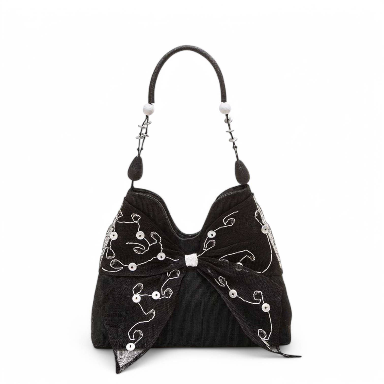 LA Jewelry Plaza - Wholesale Tote Bag - Women's - Mesh Bow Mix Media Handle Straw Tote0