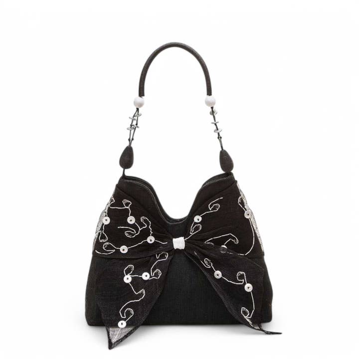 LA Jewelry Plaza - Wholesale Tote Bag - Women's - Mesh Bow Mix Media Handle Straw Tote