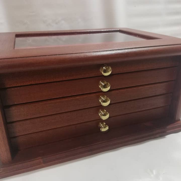 Coin holder LED® medal holder in real wood color for wholesale by Coins&More