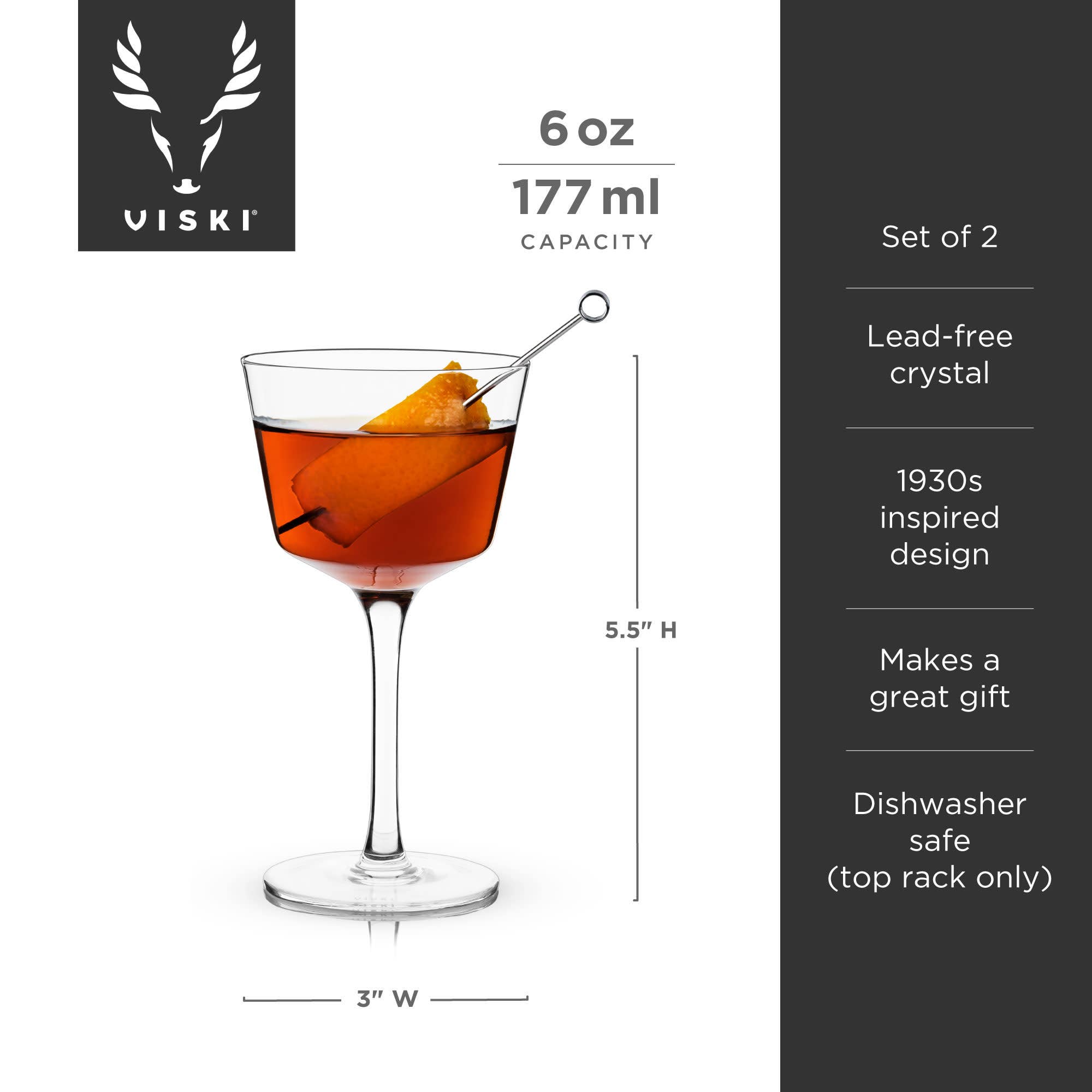 Viski - Wholesale Cocktail/Liquor Glass - Raye™ Angled Crystal Nick and Nora Glasses Set of 26