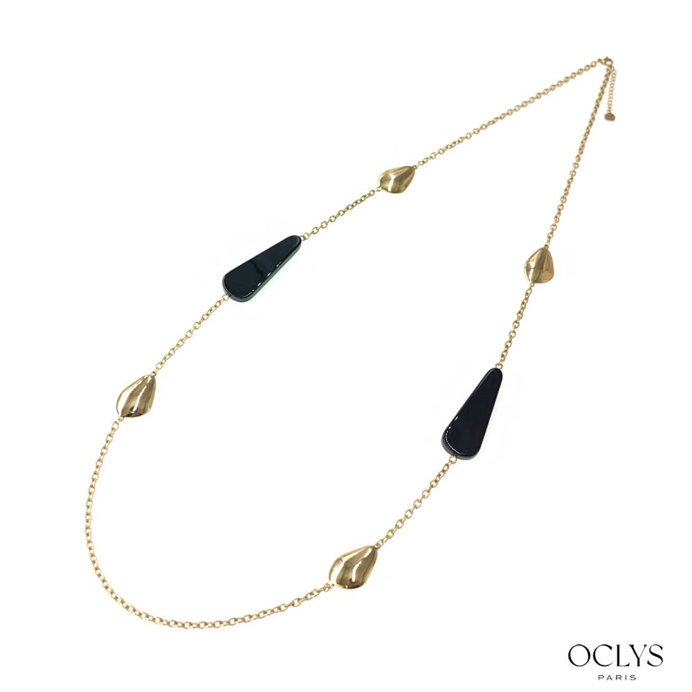 Oclys - Wholesale Y-Neck/Lariat Necklace - Utali long necklace in gold-plated stainless steel resin2